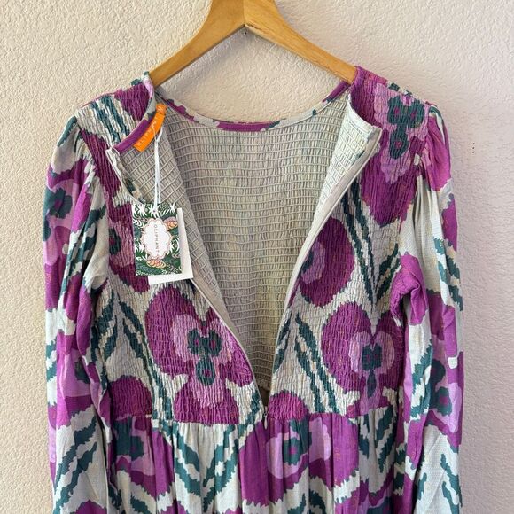 NWT Oliphant Smocked Top Maxi Dress Medium Patola Purple Long Sleeve Tuckernuck - Picture 14 of 16